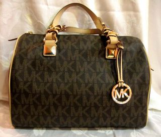 Michael Kors Satchel Brown MK Logo Print Grayson Large Handbag MSRP$