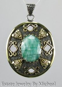 Art Deco 14 00ctw Colombian Emerald 18K Gold 925 Sterling Silver