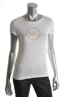 Michael Kors New White Cotton Embellished Signature Logo Casual Top