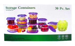 Plastic Containers   30 PC Set Purple Lids (MW1165)