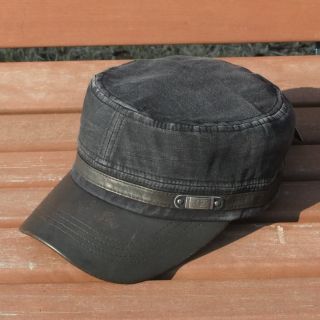 Mens Distressed Military Army Cadet Hat Cap Black