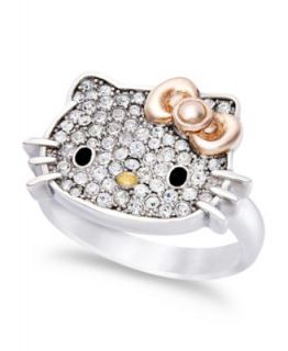 Hello Kitty Sterling Silver Ring, Pave Crystal Face Bypass Ring