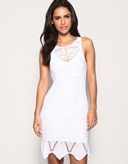 Karen Millen Dress White Fine Crochet Lace Belted Mini Party New