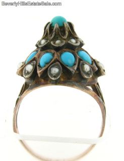 14k Gold Turquoise and Pearl Thai Princess Ring
