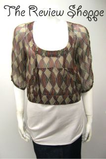 Mike Gonzalez 2 Piece Sheer Multi Colored Cropped Blouse w/ Tank 4 NWT