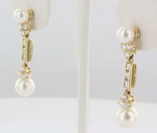 Mikimoto 18K Yellow Gold Diamond South Sea Pearl Drop Earrings Fine