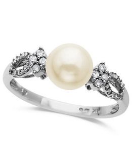 10k White Gold Ring, Cultured Freshwater Pearl and Diamond (1/8 ct. t