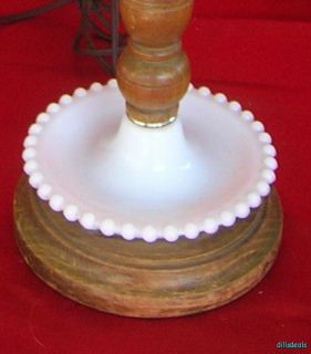  Century Turned Wood Hob Knob White Milk Glass Table Lamp Light Works