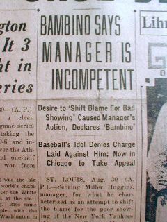 1925 Headline Newspaper Babe Ruth Protests $5 000 Fine by NY Yankees