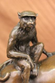 Signed Milo Monkey on My Back Horse Bronze Sculpture Statue Figure