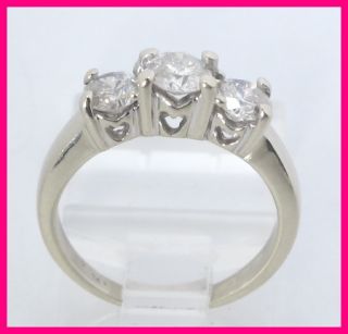 14k White Gold 3 Stone Past Present Future Round Diamond Ring 1 04Ct