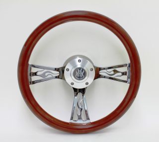 14 Flame Wood Wheel Set w/ Flame Horn 4 Chevy Jeep GMC Chevrolet