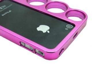 Black Hot Pink Brass Knuckles Hard Rim Bumper Case Bundle for iPhone 4