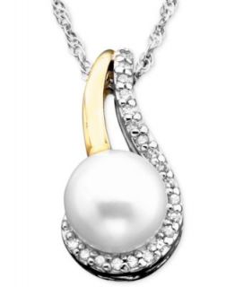 14k Gold & Sterling Silver Cultured Freshwater Pearl & Diamond Accent