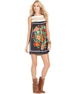 Free People Dress, Sleeveless Boatneck Lace Floral Print A Line