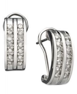 Diamond Earrings, 14k White Gold Two Row Diamond Channel Hoops (3/8 ct