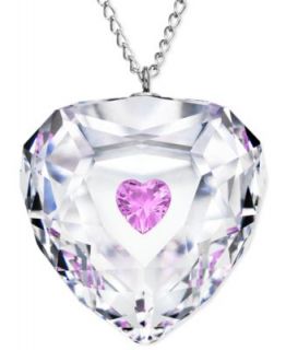Swarovski Necklace, Rhodium Plated Pink Crystal Truthful Heart Pendant