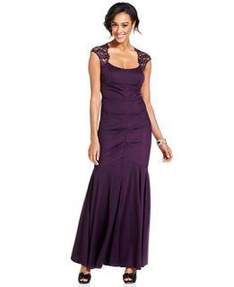 Xscape Dress, Cap Sleeve Lace Ruched Gown   Womens Dresses