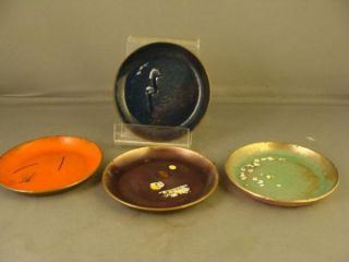 Set of 4 Miniature Enamel on Copper Art Dishes