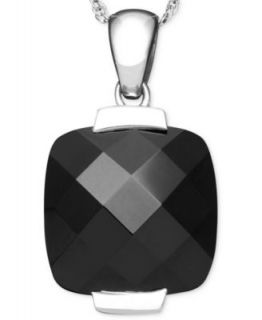 Sterling Silver Necklace, Faceted Onyx Teardrop Pendant (25mm
