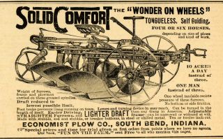 1893 Ad Economist Comfort Self Guiding Antique Horse Plow Farm