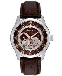 Bulova Watch, Mens Automatic Brown Croc Embossed Leather Strap 96A120