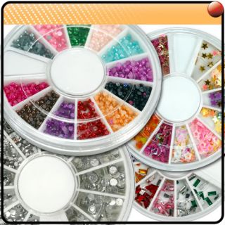 20 Mix Style Nail Art Glitter Rhinestones Wheels Kit