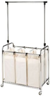 New Seville Classics WEB153 3 Bag Laundry Sorter with Hanging Bar