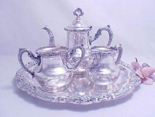 Exquisite Rogers Victorian Silver Tea Set w Tray 1880s Heavy Lavish