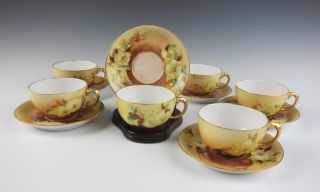 Set of 6 Antique Pouyat Limoges Handpainted Primrose Cup Saucer