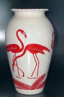 Very RARE Fire King Red Flamingo White Hoover Vitrock Anchor Hocking