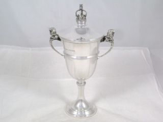 Antique Sterling Silver Lion Handle Wine Cup or Goblet & Crowned Cover