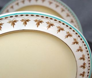 Pair Antique English Wedgwood Creamware Dinner Plates Sepia Leaf Matte