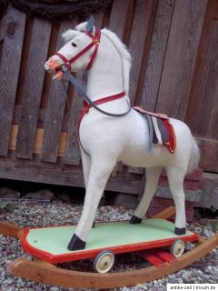 Antique White Carthusian Rocking Horse 1930s Cavalry Horse RARE