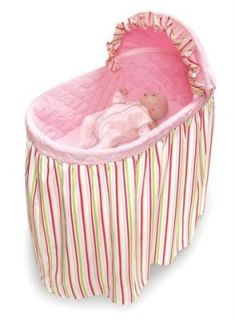 Badger Basket Embrace Bassinet Stripe and Pink Bedding Baby Nursery