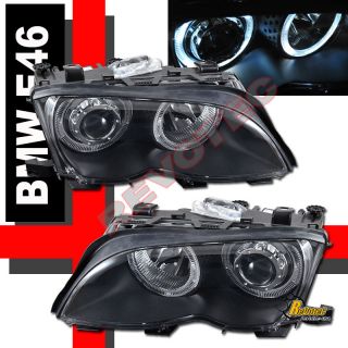 04 05 BMW E46 4DR Sedan 2X Halo Rim Projector Headlights Black