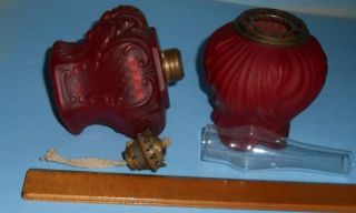 CA 1890s Red Satin Glass Miniature Gone with The Wind GWTW Oil Lamp
