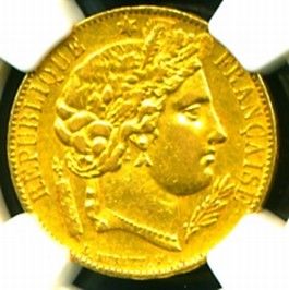 1850 A France Ceres Gold Coin 20 Francs NGC Certif Genuine Graded Gem