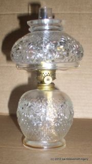 Antique Cosmos Pattern Clear Glass Miniature Mini Oil Lamp Complete