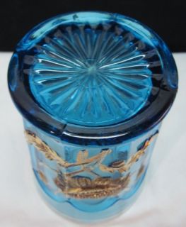 1910 Northwood EAPG Oriental Poppy Blue Glass Tumbler Heavy Gold Crisp