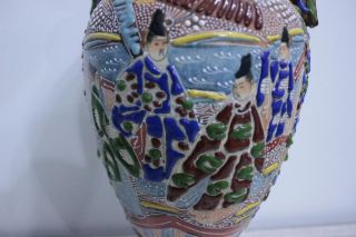 Antique 19th Century Large Japanese Satsuma Vase Moriage Vase 12 Tall
