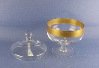 Pedestal Candy Dish Compote with Lid Gold Rim Dorothy Thorpe Mad Men