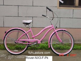 26 3 Speed Beach Cruiser Bicycle Bike Rover Pink