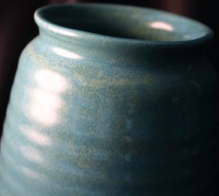 Vintage Cowan Pottery Blue Ribbed Ringed Vase 1920s
