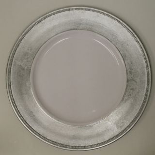 Set of 8 Broken Silver Leaf Design w White Center Charger Plates New