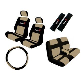 Waterproof Seat Covers Black & Tan Synthetic Leather Type R Steering