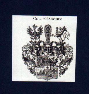 1780   Grafen von Gaschin Heraldik Kupferstich Wappen