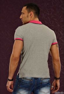 Stegol* Polo Shirt NUMBER Grau Pink Shirt Gr. L   8293 Herren Männer
