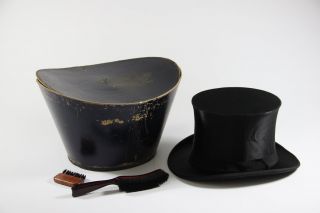 Zylinder Hut für Herren mit Hutschachtel & 2 Bürsten Edelwirth