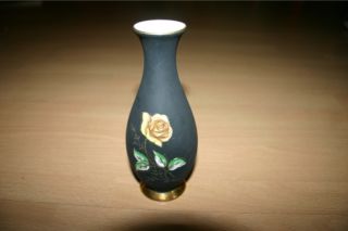 KM Bavaria Porzellan Vase 17 mattschwarz mit gelber Rose toll